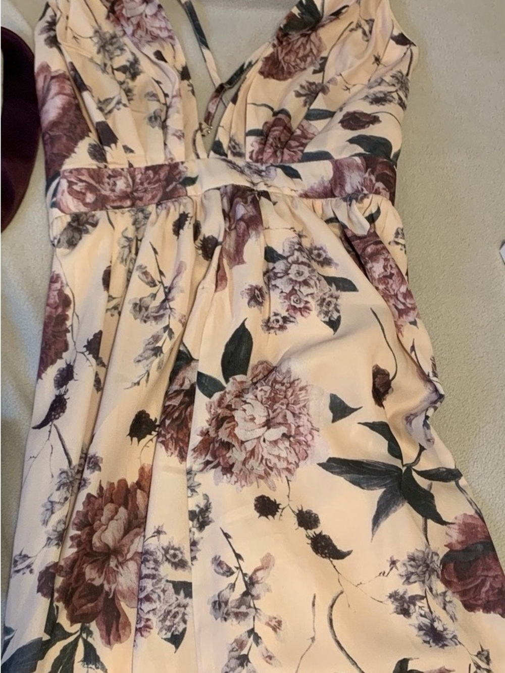 Cream Maxi Dress with Mauve Floral Print